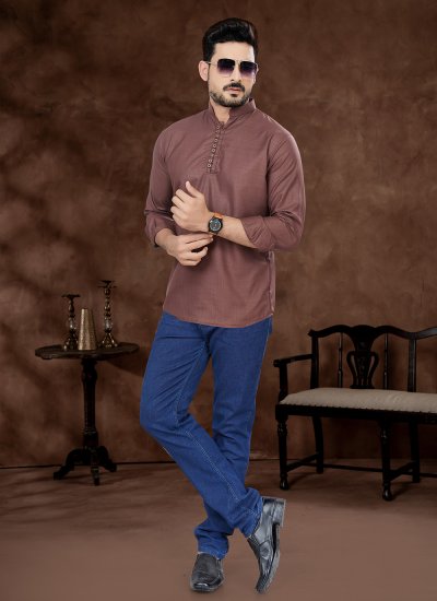 Short Kurta Plain Cotton in Brown
