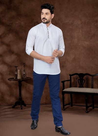 Short Kurta Plain Cotton in White