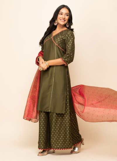Silk Blend Green Handwork Designer Salwar Suit