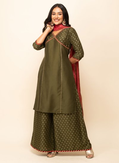 Silk Blend Green Handwork Designer Salwar Suit