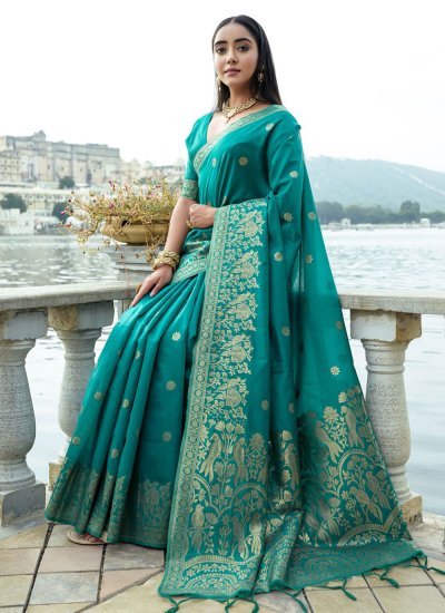 Silk Contemporary Style Saree in Teal