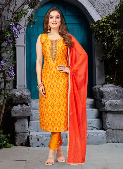 Silk Designer Salwar Suit in Orange