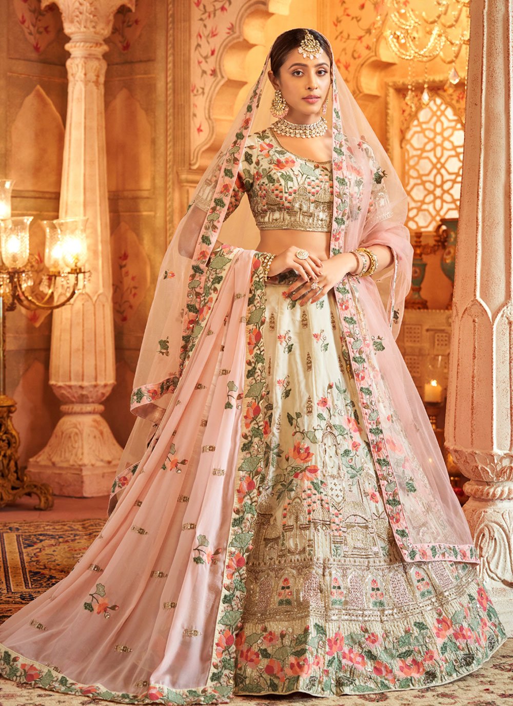 Silk Handwork Off White Trendy Lehenga Choli