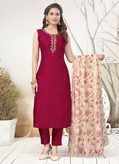 silk maroon trendy salwar kameez 249308