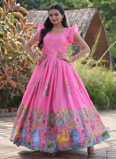Silk Pink Readymade Gown