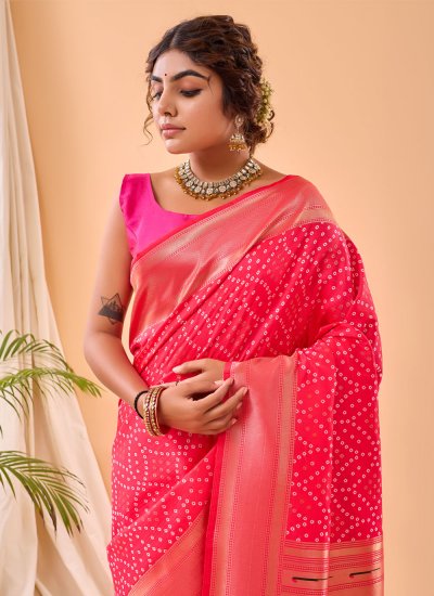 Silk Pink Woven Contemporary Saree