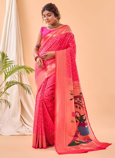 Silk Pink Woven Contemporary Saree