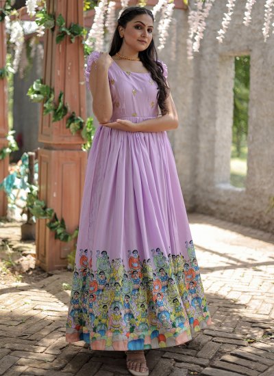 Silk Printed Purple Gown 