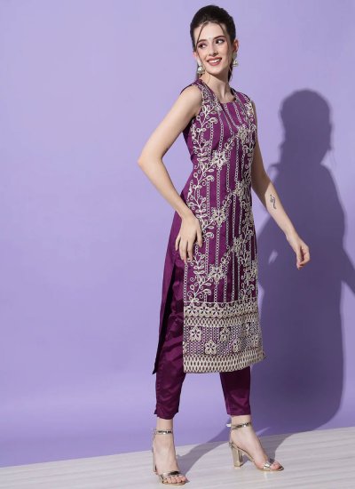 Silk Purple Readymade Salwar Suit
