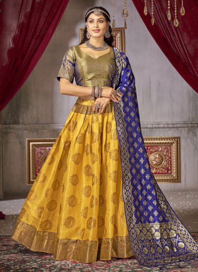 Sophisticated Jacquard Silk Yellow Weaving Trendy Lehenga Choli