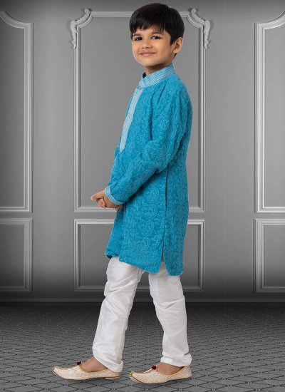 Specialised Georgette Teal Embroidered Kurta Pyjama