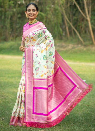 Specialised Woven Off White Contemporary Saree