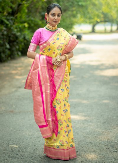 Specialised Yellow Woven Banarasi Silk Classic Saree