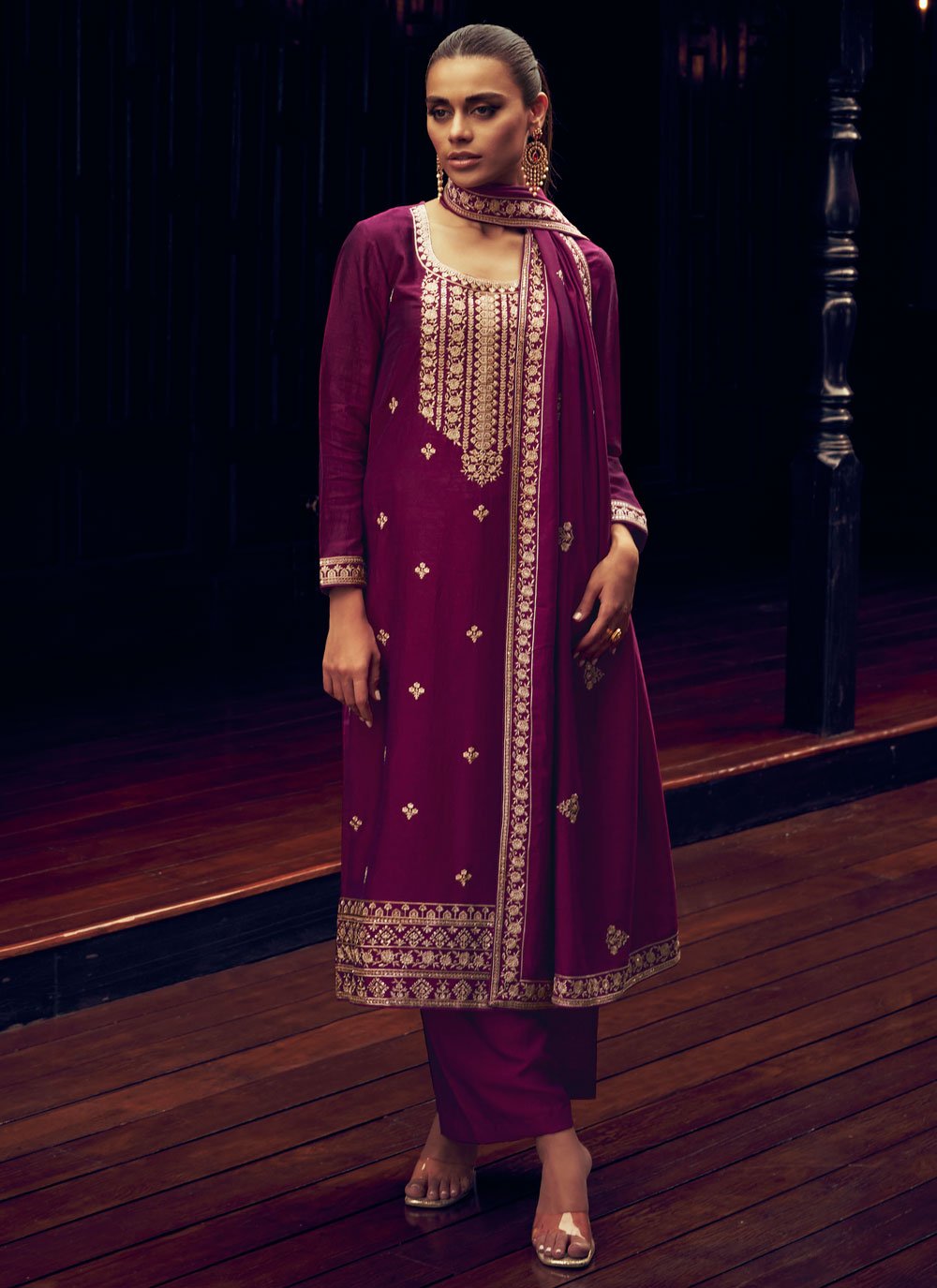 open lace back dress Purple Simmer Silk Kameez with Skirt Suit for Indian & Pakistani Wedding Festival main image 0