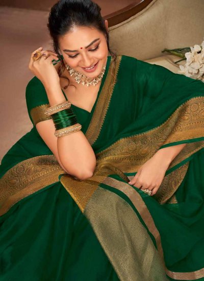 
                            Spellbinding Woven Green Trendy Saree