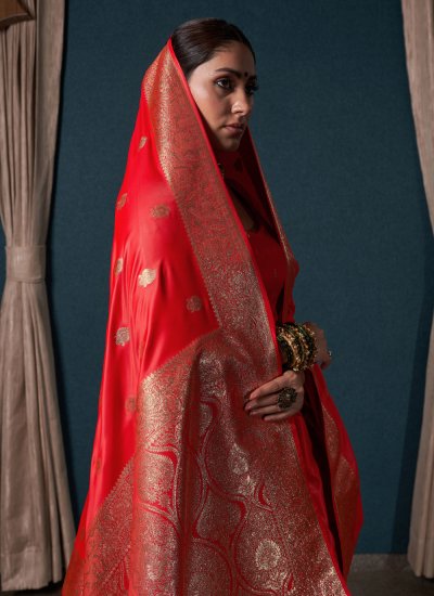 Staggering Silk Woven Red Classic Saree