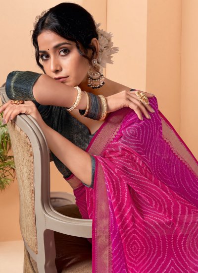 Sterling Printed Chiffon Pink Contemporary Style Saree