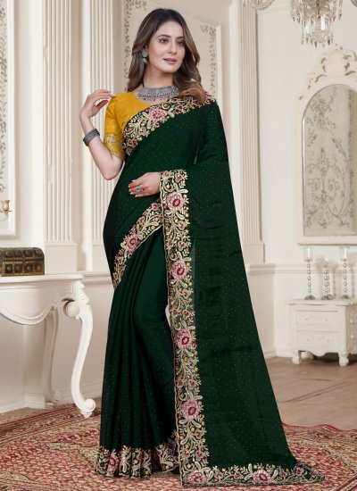 Sumptuous Satin Silk Green Classic Saree