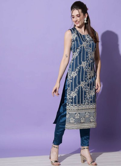 Teal Embroidered Festival Trendy Salwar Suit