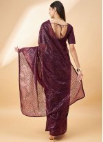 Topnotch Purple Sequins Georgette Contemporary Style Saree