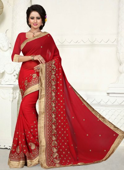 Transcendent Georgette Red Casual Saree