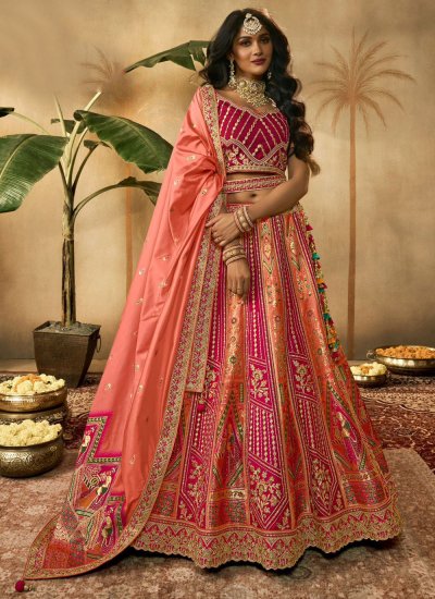 Trendy Peach and Pink Embroidered Designer Lehenga Choli