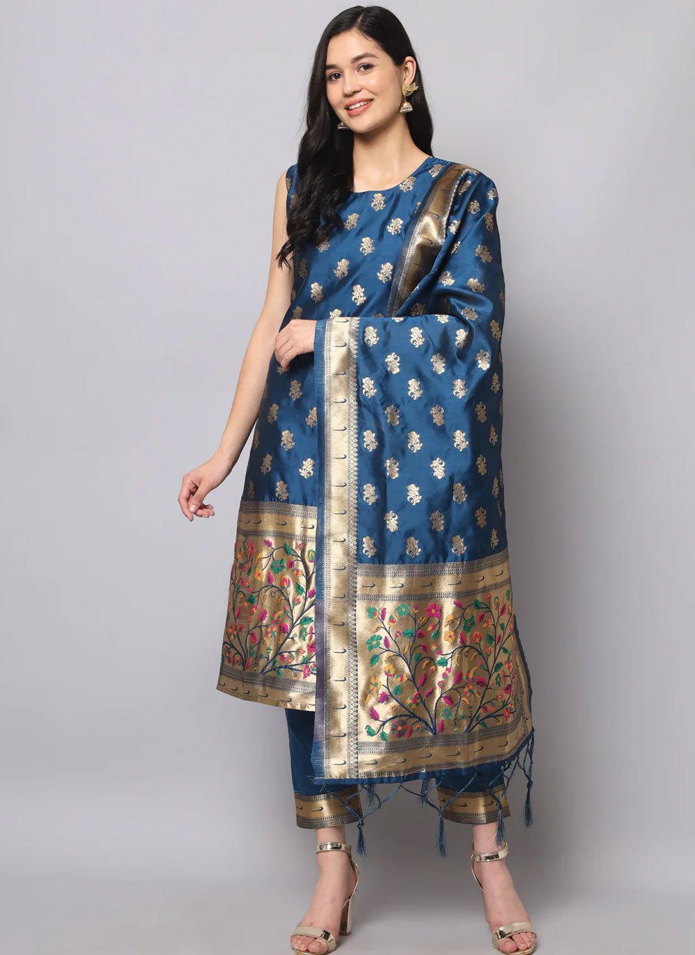 Trendy Salwar Suit Jacquard Work Silk in Blue