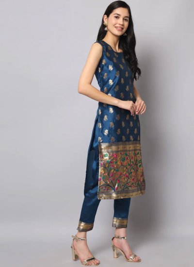 Trendy Salwar Suit Jacquard Work Silk in Blue