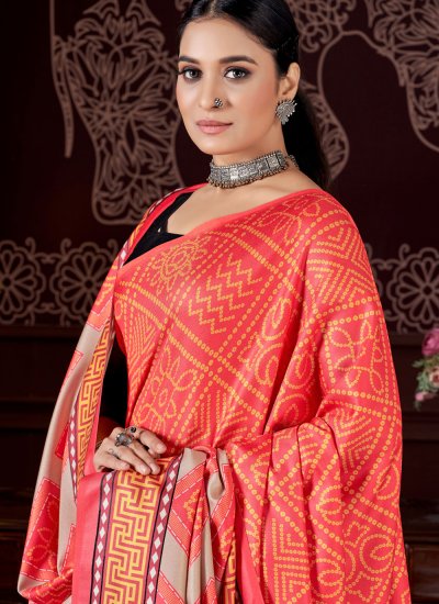 Trendy Saree Digital Print Pashmina in Orange