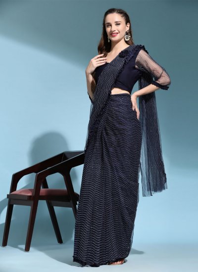 Trendy Saree Fancy Net in Navy Blue