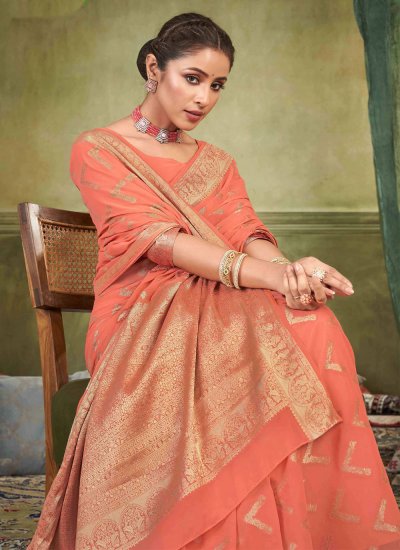 Trendy Saree Woven Silk in Peach