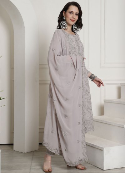 Trendy Suit Embroidered Georgette in Grey