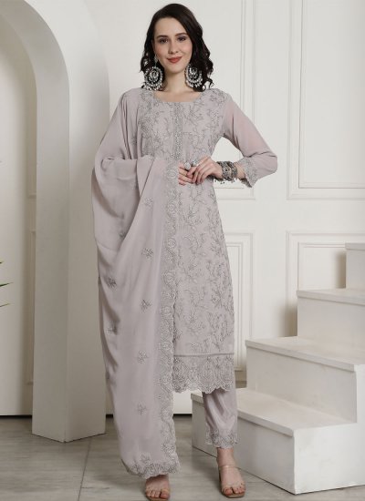 Trendy Suit Embroidered Georgette in Grey