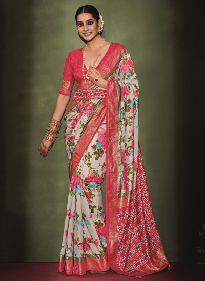 Tussar Silk Off White and Pink Classic Saree