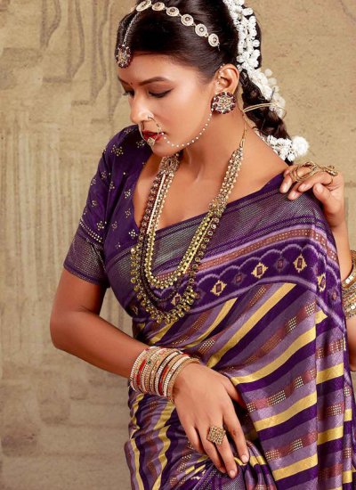 Tussar Silk Purple Contemporary Saree