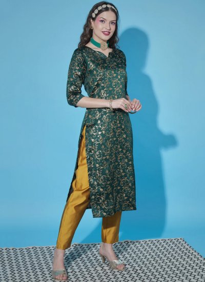 Unique Cotton Silk Jacquard Work Green Readymade Salwar Suit