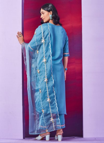Vibrant Embroidered Aqua Blue Readymade Salwar Kameez 