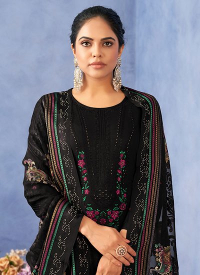 Viscose Embroidered Black Salwar Kameez