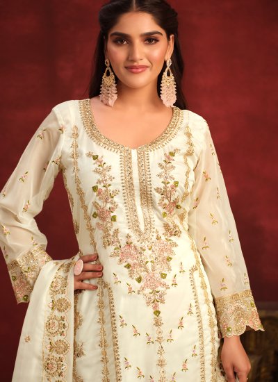 Viscose Off White Embroidered Pakistani Salwar Kameez