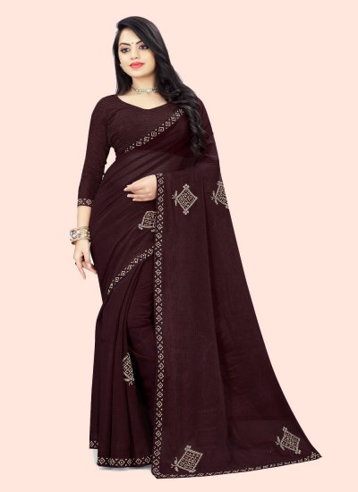 Vivid Shimmer Wine Embroidered Classic Saree