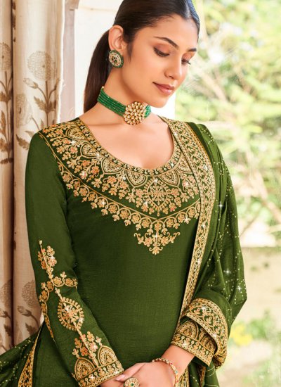 Whimsical Green Vichitra Silk Salwar Kameez