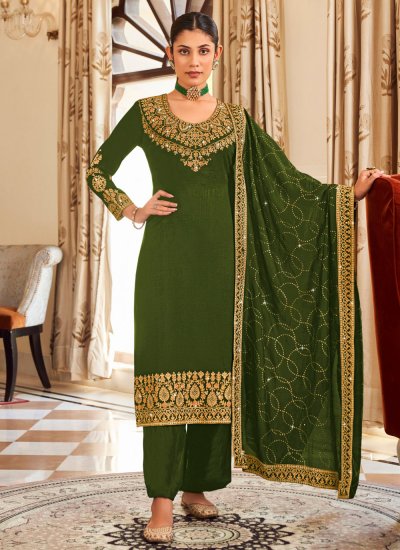 Whimsical Green Vichitra Silk Salwar Kameez