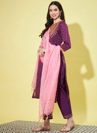 Whimsical Silk Blend Purple Embroidered Trendy Salwar Suit