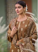 Winsome Brown Jacquard Work Trendy Salwar Suit