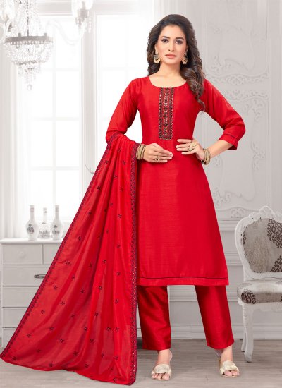 Winsome Red Party Readymade Salwar Suit