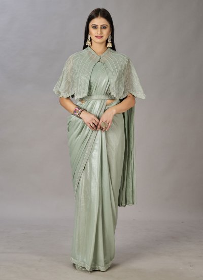 Winsome Shimmer Georgette Sequins Sea Green Designer Contemporary Saree