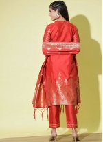 Woven Jacquard Pant Style Suit in Red