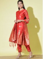 Woven Jacquard Pant Style Suit in Red