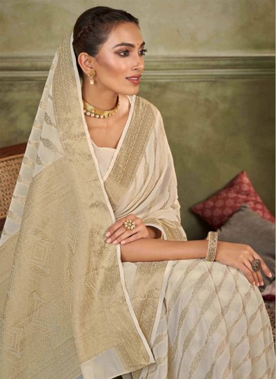 Woven Silk Designer Saree in Cream