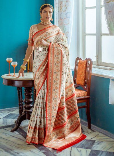 Woven Silk Designer Saree in White